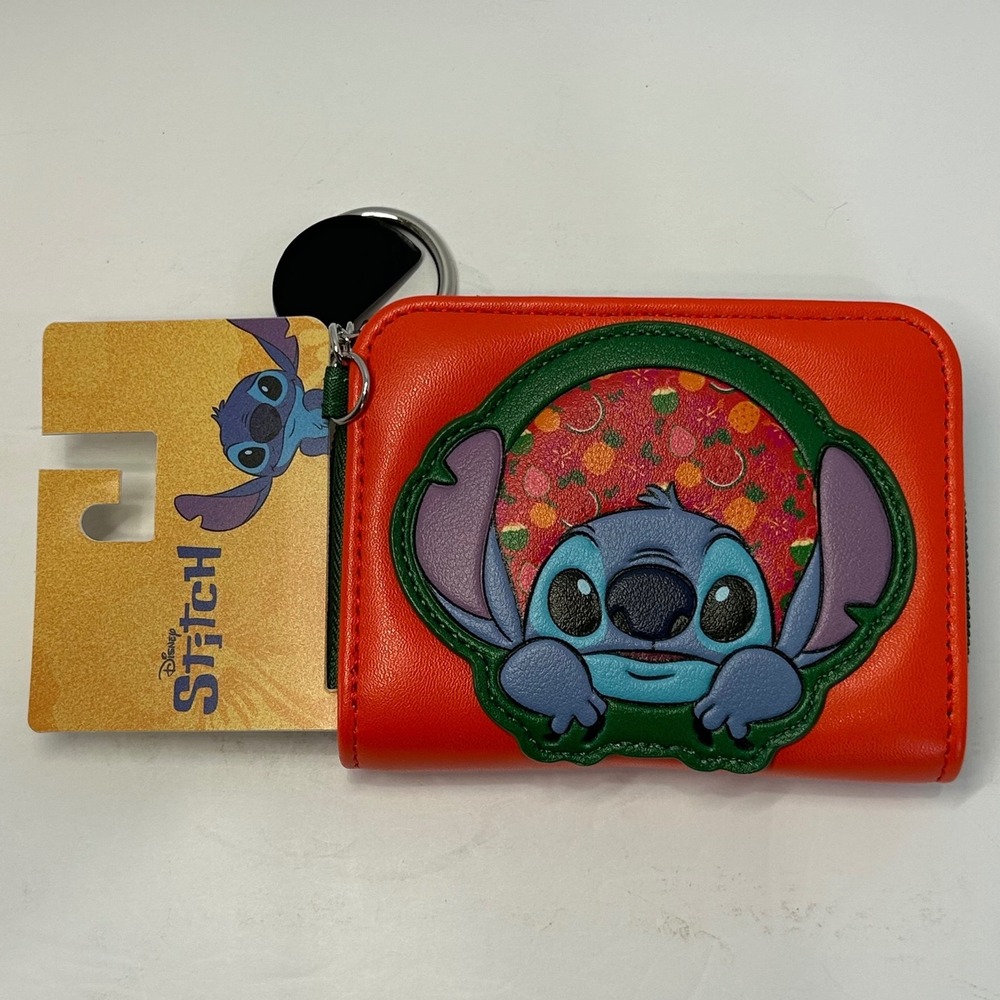 Disney Lilo & Stitch Bioworld Orange Zip Wallet Watermelon Charm Keychain New